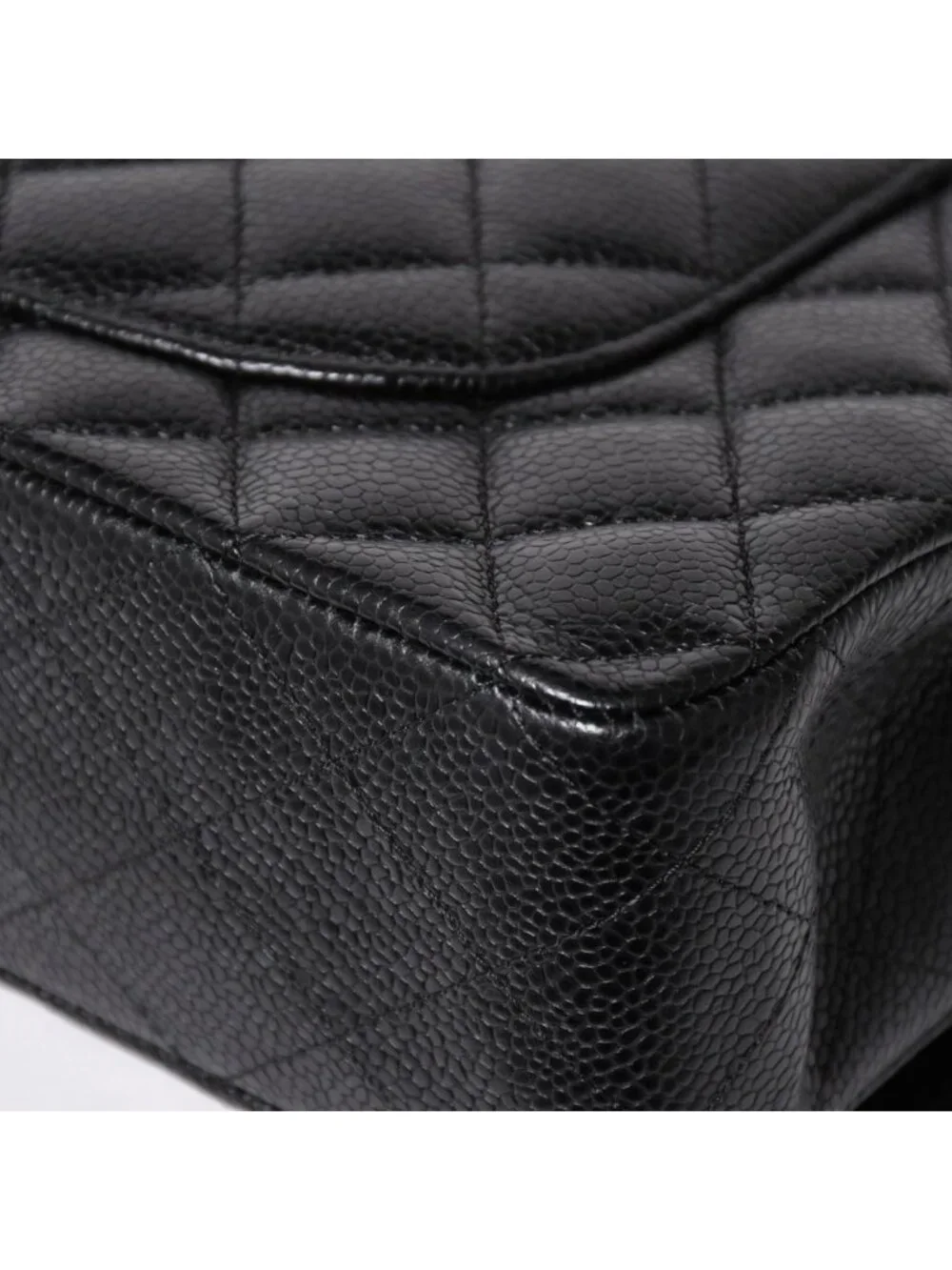 Chanel Quilted 25 Double Flap Chain Shoulder Bag CC Logo Caviar Leather Black